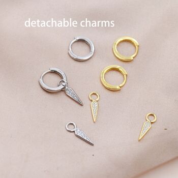 Sterling Silver Dangling Rhombus Spike Hoop Earrings, 8 of 12