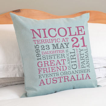 Personalised 21st Birthday Word Art Cushion, 3 of 9