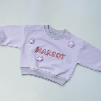 Personalised Girls Cotton Sweatshirt With Hand Crochet Flowers, 5 of 10