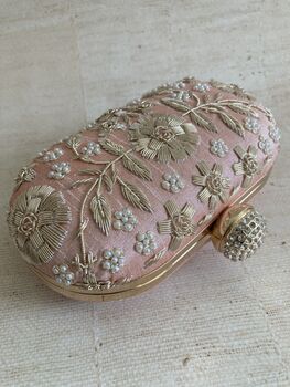 Pink Raw Silk Oval Clutch Bag, 2 of 10