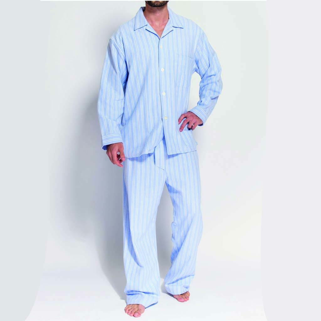 Men's Pyjamas Blue And White Striped Flannel, 1 of 4