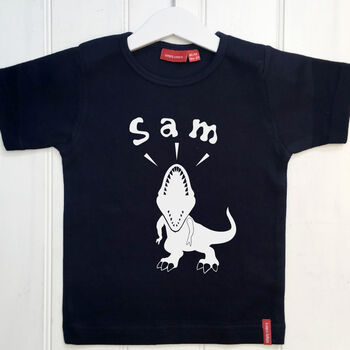 Personalised Roaring Dinosaur Babygrow/Child T Shirt, 6 of 12