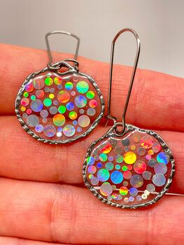 Small Disco Earrings With Silver Sparkles, 3 of 12