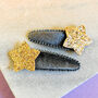 Grey Velvet Gold Glitter Star Hair Clip Set, thumbnail 1 of 2