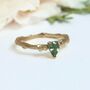 Pear Green Sapphire Nature Ring, Gold Twig Ring, thumbnail 5 of 6