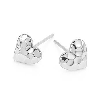 Silver Plated Hammered Heart Stud Earrings – 12mm, 5 of 7