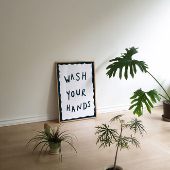 Wash Your Hands Dark Blue Bathroom Hand Painted Print, 5 of 7