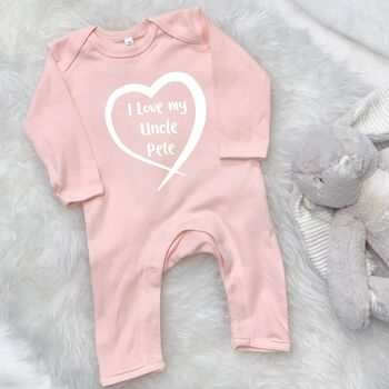 I Love My Uncle Personalised Heart Babygrow, 8 of 9