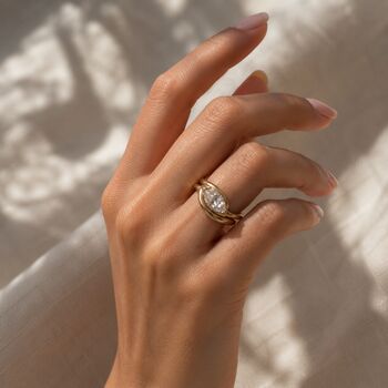 Gold Sculptural Ring Set With Bezel Set Marquise Stone, 18k Gold Vermeil Stacking Rings, 4 of 8