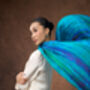100% Mulberry Silk Scarf, Turquoise And Peacock Blue In Gift Box, thumbnail 4 of 11