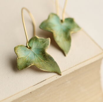 Olive Green Ivy Leaf Earrings, 2 of 7