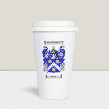 White Thermal Ceramic Travel Mug With Coat Of Arms, 2 of 9