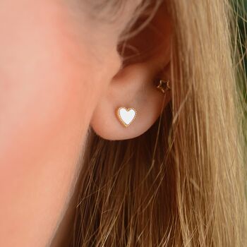 Sterling Silver Heart Studs With Pearl Detail, 6 of 10