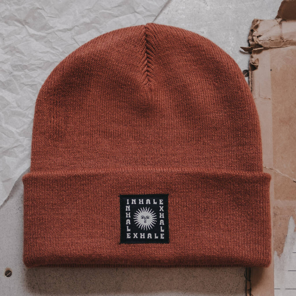 Baked Terracotta 'Inhale Exhale' Beanie Hat, 1 of 7