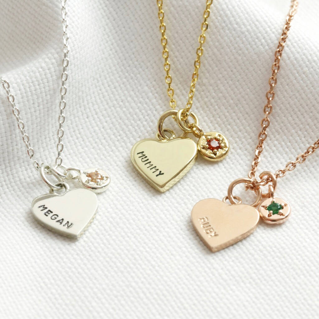 Personalised Heart And Birthstone Charm Necklace By Lisa Angel