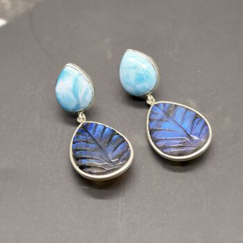 Labradorite, Blue Larimar Sterling Silver Earrings, 3 of 9