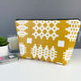 Welsh Blanket Print Wash Bag/Make Up Bag Mustard Yellow, thumbnail 3 of 3