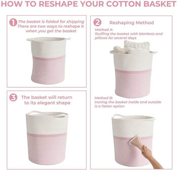Pink Cotton Rope Basket Nursery Room Storage Hamper, 3 of 6