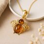 Personalised Gold Plated Silver Bee Necklace With Baltic Amber, thumbnail 1 of 8