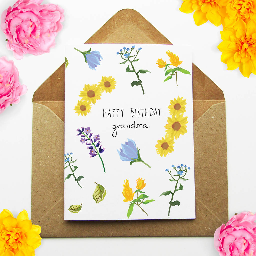 Happy Birthday Grandma Floral Card By Yellow Lemming Notonthehighstreet