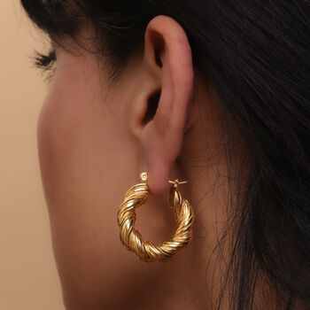 18 K Gold Plated Mia Twisted Gold Hoop Earrings, 6 of 7