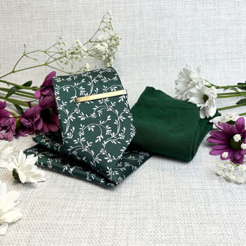 Dark Green Leaves Wedding Tie Set, 2 of 4