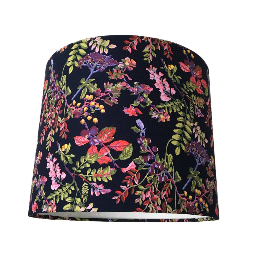 Navy Blue Floral Drum Lampshades By Eve Scott Lighting