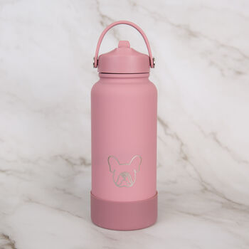 French Bulldog 30oz Water Bottle With Removable Dog Bowl In Grey/ Cream/ Pink, 3 of 9