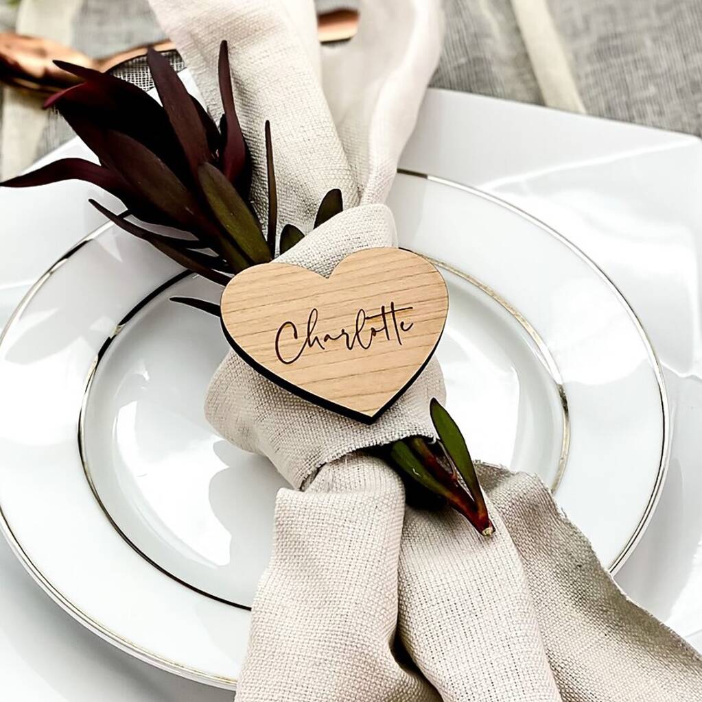 Personalised Wooden Heart Place Name Settings, 1 of 9
