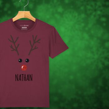 Rudolph The Reindeer Personalised Kids Christmas T Shirt, 4 of 12