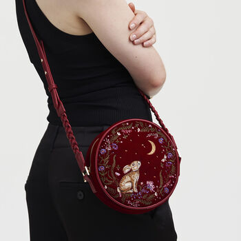 Star Gazing Rabbit Red Embroidered Circle Bag, 2 of 7