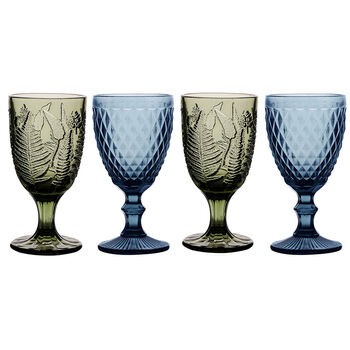 Botanical Blue Embossed Wine Glasses, 2 of 3