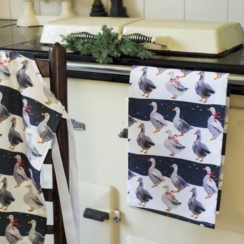 Organic Cotton Christmas Geese Tea Towel, 4 of 10