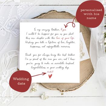 To My Brother On His Wedding Day Personalised Sentimental Card, 2 of 6