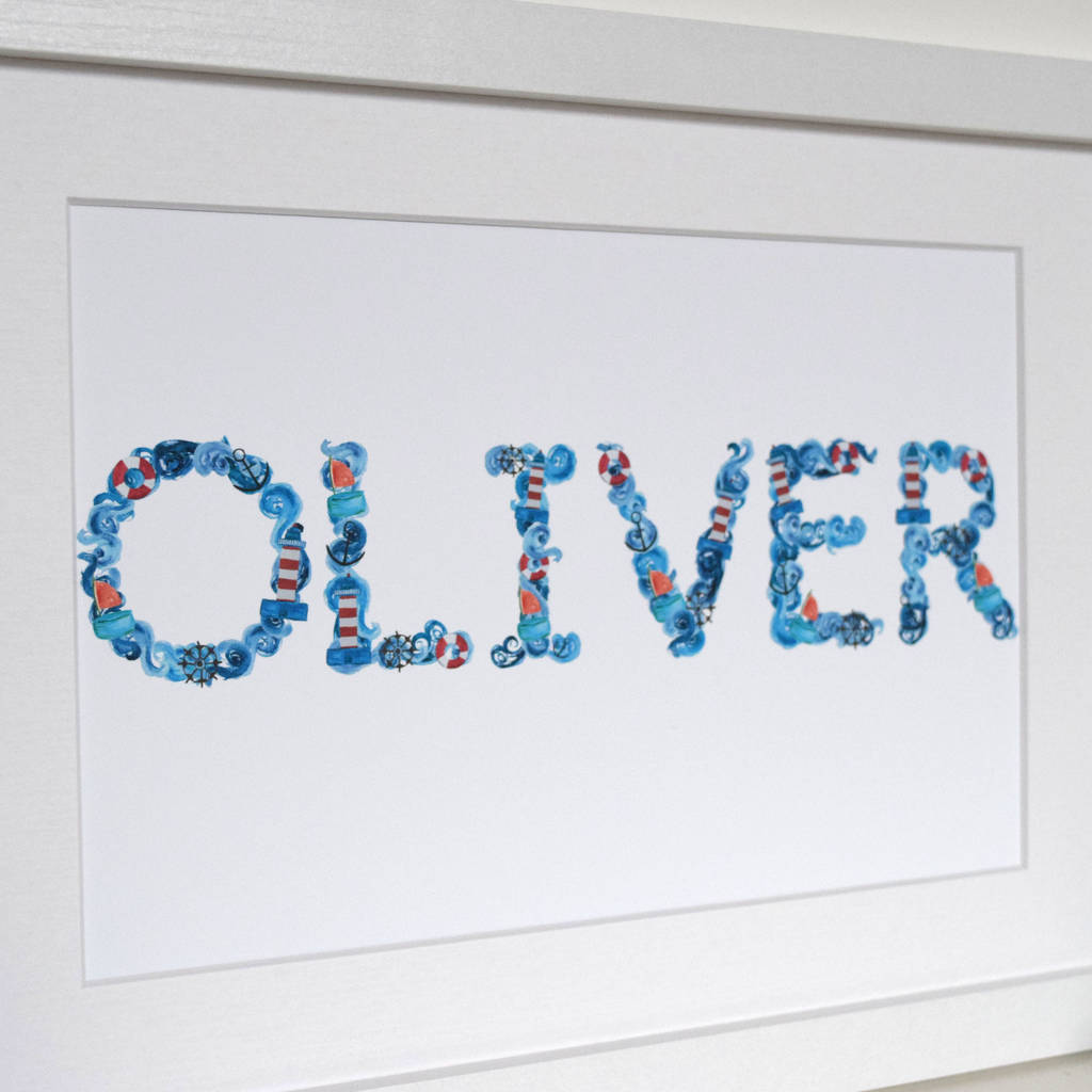 Personalised Nautical Name Watercolour Print By Little Pea Studio