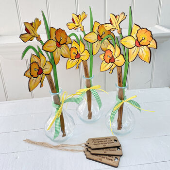 Handpainted Wooden Oak Daffodils In Vase, 5 of 5