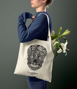 Skull Tote Bag. Day Of The Dead Shoulder Bag, 2 of 11