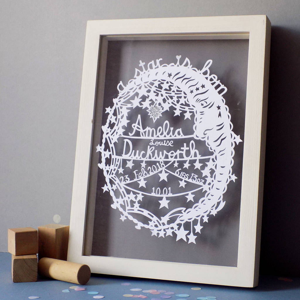 Download Personalised New Baby Starry Moon Paper Cut By Miss Bespoke Papercuts | notonthehighstreet.com