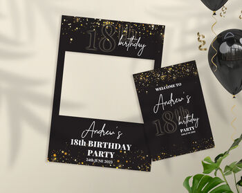 Black And Gold Selfie Frame And Party Welcome Sign, 3 of 5