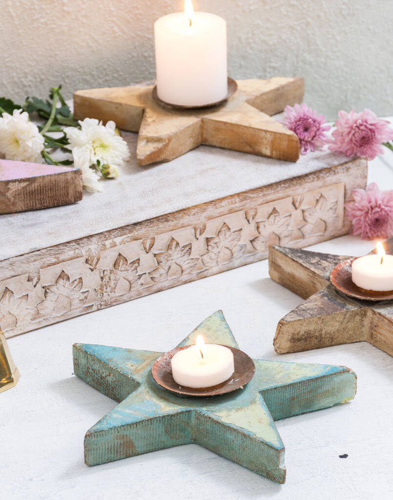 Reclaimed Wooden Star Shaped Candle Holders By Mytri Designs