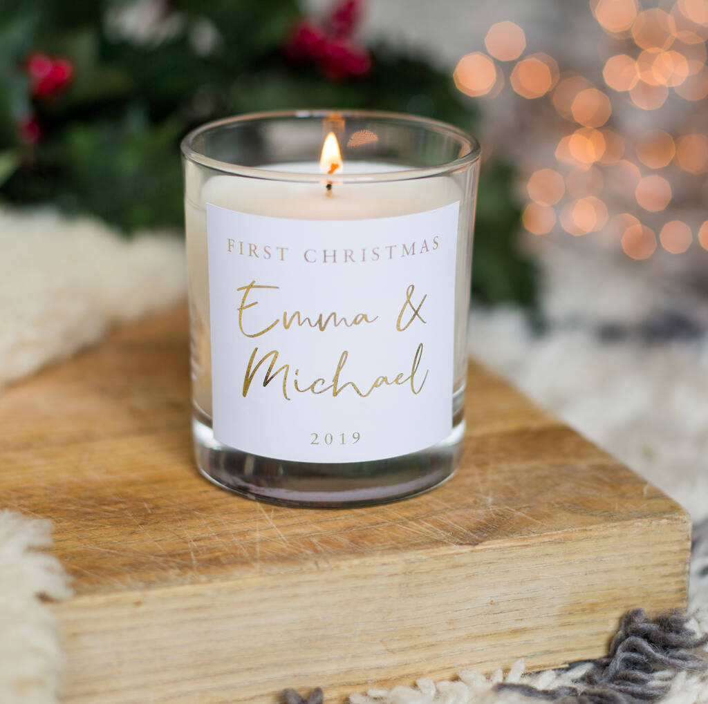 First Christmas Couple Personalised Candle By Little Cherub Design