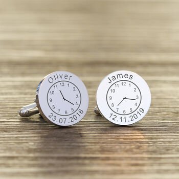 Personalised Name Time And Date Cufflinks, 2 of 4