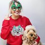 Personalised Dog In Festive Glasses Christmas Jumper, thumbnail 3 of 11