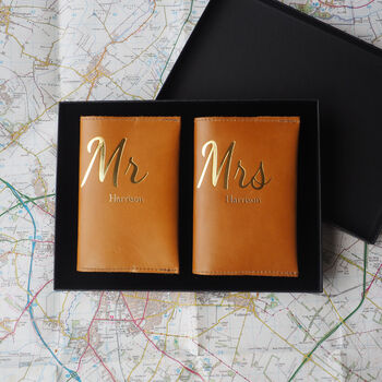 Mr And Mrs Personalised Leather Passport Gift Set, 2 of 10