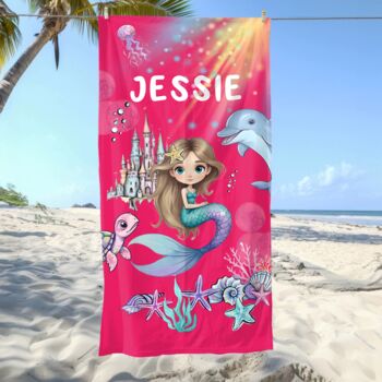 Personalised Mermaid Girl Beach Towel With Name, 3 of 12