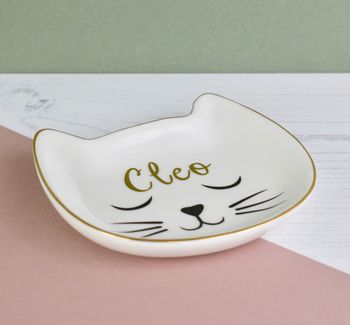 Personalised Cat Trinket Dish White And Gold, 3 of 6
