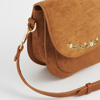 Tan Floral Faux Suede Embroidered Saddle Bag, 9 of 9