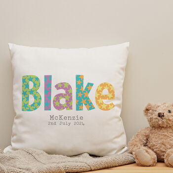 Personalised Baby's Name And Date Cushion, 2 of 2