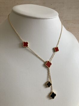 Double Sided Clover Long Necklace Red Black, 6 of 10