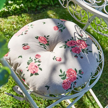 Set Of Two Round Country Rose Seat Pads With Ties, 3 of 5